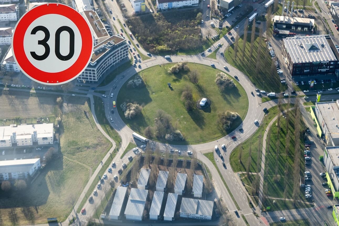 Im Audi-Kreisel am Westpark Tempo 30