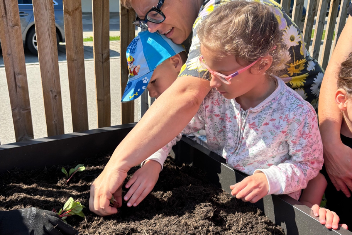 Heilpädagogischen Tagesstätte Münchsmünster - Kinder bepflanzen Hochbeete 