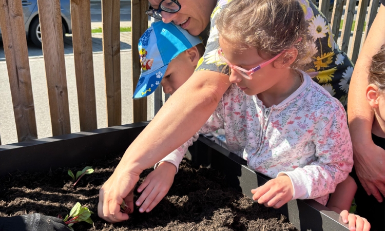 Heilpädagogischen Tagesstätte Münchsmünster - Kinder bepflanzen Hochbeete 